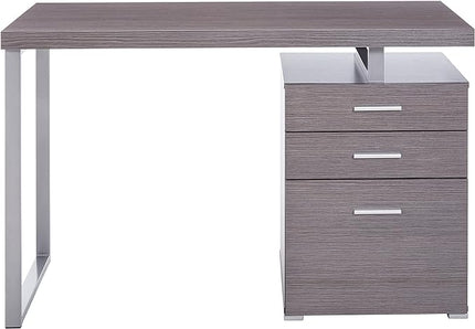 Monarch Specialties Left or Right Facing 47-Inch Modern Home Office Computer Study Writing Desk with Filing Drawer, 48"L, Grey & Silver - LeafyLoom