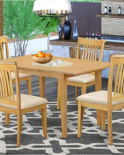 East West Furniture NOPO5-OAK-C 5 Piece Dining Set Includes a Rectangle Dining Table with Butterfly Leaf and 4 Linen Fabric Kitchen Room Chairs, 32x54 Inch, Oak - LeafyLoom