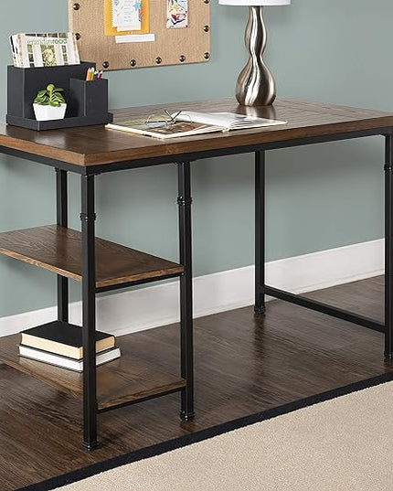 Linon Rhett Two Shelf Desk, Black - LeafyLoom