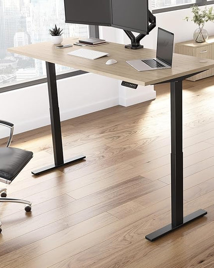 Bush Business Furniture Move 60 Series 72W x 30D Electric in Natural Elm with Black Base, Ergonomic Sit-Stand Computer Table for Home and Professional Office - LeafyLoom