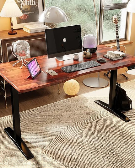 Monomi Height Adjustable Electric Standing Desk, 55 x 28 Inches Stand up Desk, Sit Stand Home Office Computer Desk(Black Frame+Cherry Top) - LeafyLoom