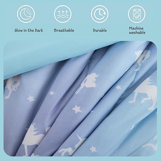 KALEIDOSPACE Kids Twin Comforter Sets for Girls, Glow in The Dark Unicorn Bedding Sets -3 Pieces Lightweight Bed in A Bag - LeafyLoom
