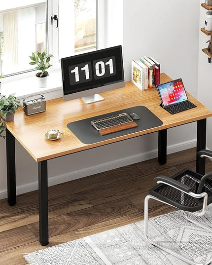 Need Computer Desk, 47 inch Home Office Desk, Modern Simple Style Home Office Gaming Desk, Basic Writing Table for Study Student, Black Metal Frame, Teak - LeafyLoom