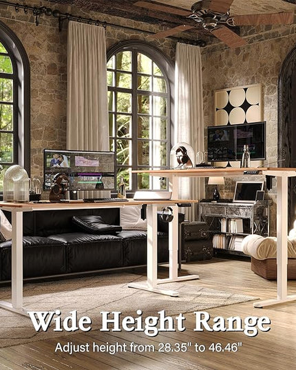 Monomi Electric Standing Desk, 63 x 28 inches Height Adjustable Desk, Ergonomic Home Office Sit Stand Up Desk with Memory Preset Controller (Natural Top/White Frame) - LeafyLoom