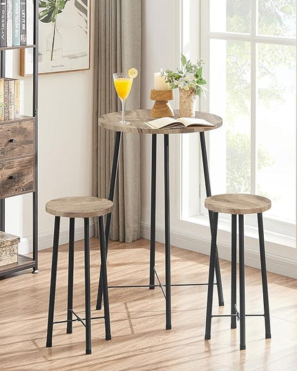 VECELO Small Bar Table and Chairs, Round Bistro Sets with 2 barstools, 3-Piece Pub Dining Furniture, Counter Height Wood Top for Breakfast Dinner Coffee Nap Conference, Easy Assembly,Maple - LeafyLoom