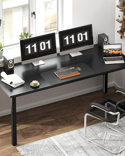 Need 63 Inch Large Computer Desk - Modern Simple Style Home Office Gaming Desk, Basic Writing Table for Study Student, Black Metal Frame, Black - LeafyLoom