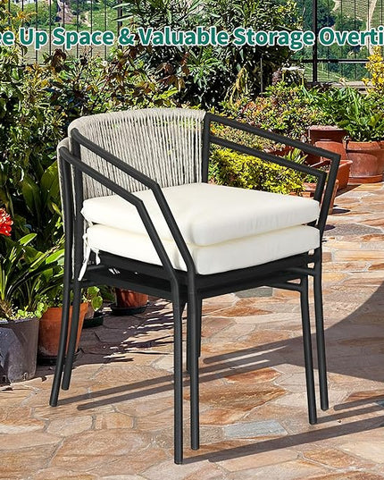 YITAHOME Wicker 3-Piece Outdoor Bistro Set, All-Weather Patio Conversation Set with Stackable Chairs & Table, Outdoor Sectional Furniture Set for Balcony, Backyard, Pool, Porch, Deck - Grayish White - LeafyLoom