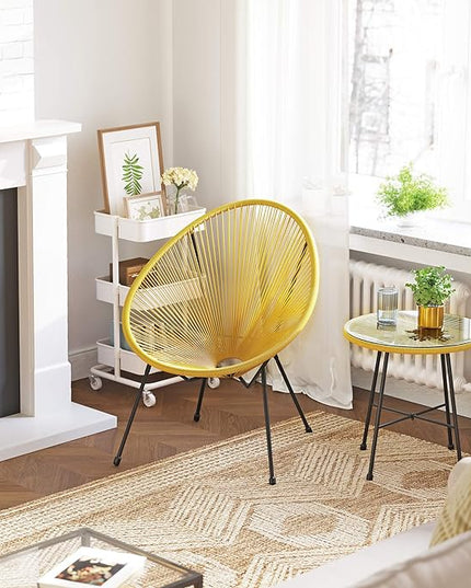 SONGMICS 3-Piece Outdoor Seating Acapulco Chair, Modern Patio Furniture Set, Glass Top Table and 2 Chairs, Indoor and Outdoor Conversation Bistro Set, Yellow UGGF011Y01 - LeafyLoom