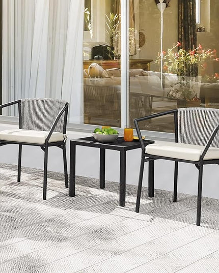 YITAHOME Wicker 3-Piece Outdoor Bistro Set, All-Weather Patio Conversation Set with Stackable Chairs & Table, Outdoor Sectional Furniture Set for Balcony, Backyard, Pool, Porch, Deck - Grayish White - LeafyLoom