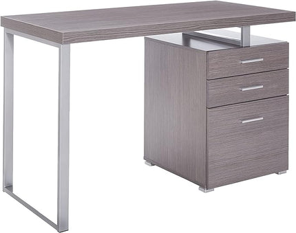 Monarch Specialties Left or Right Facing 47-Inch Modern Home Office Computer Study Writing Desk with Filing Drawer, 48"L, Grey & Silver - LeafyLoom