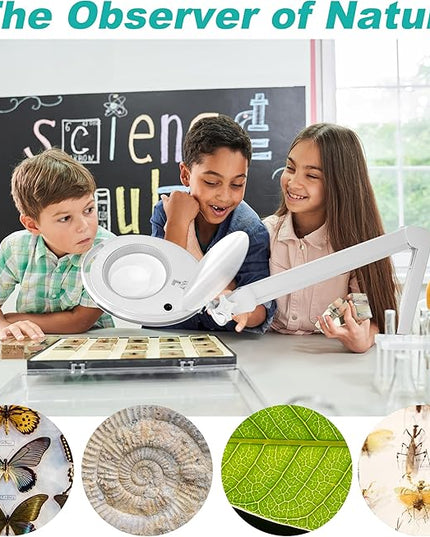 Large 10X Magnifying Glass with Light, 4.75 in Real Glass Stand Lighted Magnifier with Clamp, 2 in 1 Desk Lamp with 36 Color and Brightness Modes, Hands Free for Close Work, Crafts, Hobbies - LeafyLoom