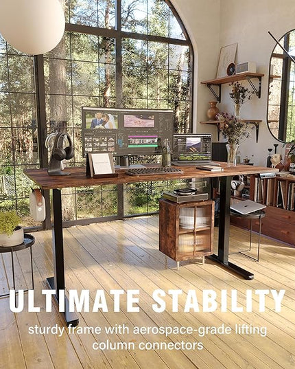 Monomi Electric Standing Desk, Height Adjustable Desk 55x 24 Inches, Ergonomic Home Office Sit Stand Up Desk with Memory Preset Controller (Black Frame/Rustic Brown Top) - LeafyLoom