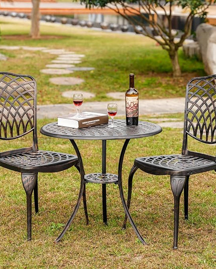 Patio Bistro Set 3 Piece Outdoor Cast Aluminum Bistro Table and Chairs Set of 2 with 1.97" Umbrella Hole,All Weather Outdoor Bistro Set for Front Proch Set (Bronze) - LeafyLoom