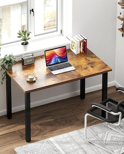 Need Small Desk, 31.5 inch Sturdy Writing Desk for Small Spaces, Small Computer Desk Teens Desk Study Table Laptop Desk Home Ofice Desk, Black Metal Frame, Rustic Brown - LeafyLoom