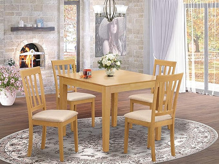 East West Furniture OXAN5-OAK-C Oxford 5 Piece Kitchen Set for 4 Includes a Square Table and 4 Linen Fabric Dining Room Chairs, 36x36 Inch - LeafyLoom
