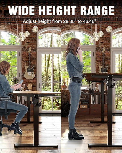 Monomi Electric Standing Desk, Height Adjustable Desk 55x 24 Inches, Ergonomic Home Office Sit Stand Up Desk with Memory Preset Controller (Black Frame/Rustic Brown Top) - LeafyLoom