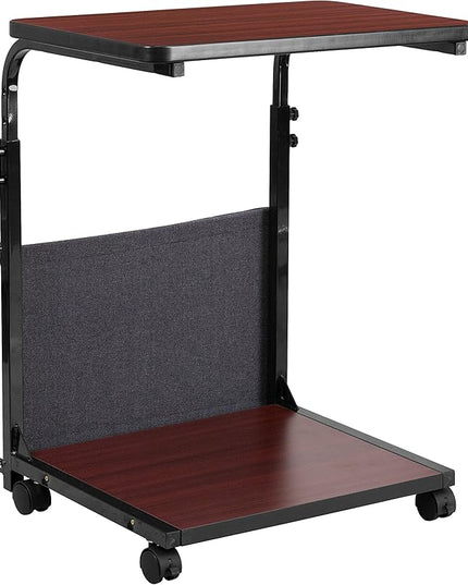 Flash Furniture Charger Mobile Sit-Down, Stand-Up Mahogany Computer Ergonomic Desk with Removable Pouch (Adjustable Range 27'' - 46.5'') - LeafyLoom