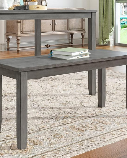 6-Piece Wood Rectangle Dining Table Set with Bench and 4 Cross Back Chairs for Kitchen Living Room, Farmhouse Rustic, Antique Graywash, 54" L x 36" W x 30" H - LeafyLoom