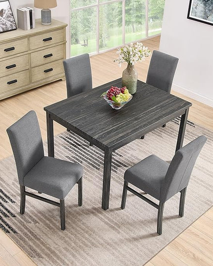 RITSU 5 Piece Kitchen Dining Set, Small Rectangular Table with Storage Shelf and 4 Upholstered Chairs, for Farmhouse, Apartment, Restaurant, Gray - LeafyLoom