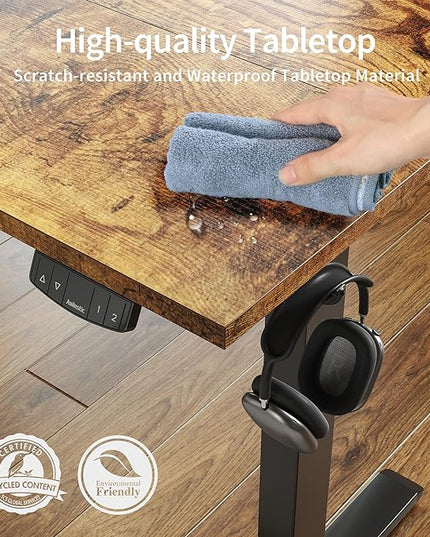 Electric Standing Desk, 48 x 24 Inches Height Adjustable Desk, Sit Stand up Desk for Work Office Home, Ergonomic Rising Computer Table with Memory Preset, Rustic Brown - LeafyLoom