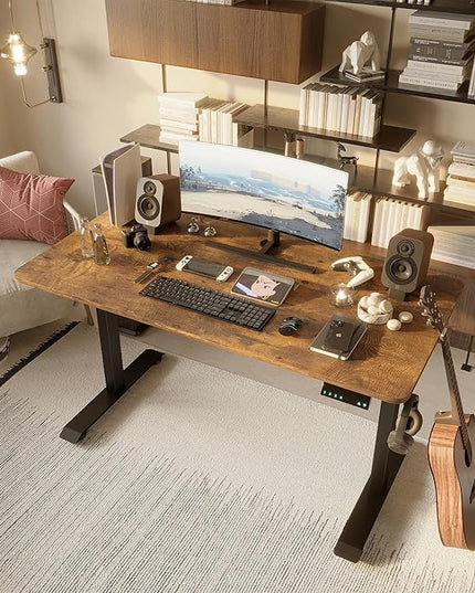 Monomi Electric Standing Desk, Height Adjustable Desk 55x 24 Inches, Ergonomic Home Office Sit Stand Up Desk with Memory Preset Controller (Black Frame/Rustic Brown Top) - LeafyLoom