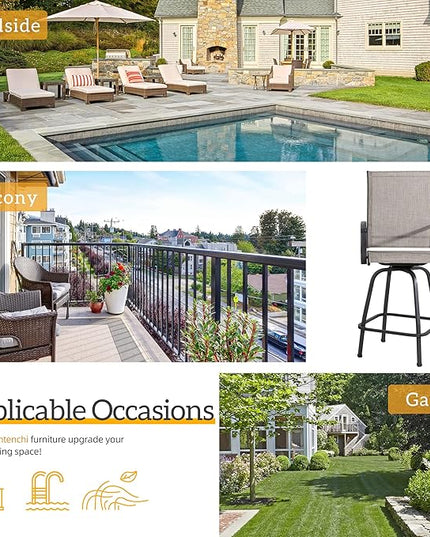 Shintenchi 4 Piece Outdoor Swivel Bar Stools, Patio Height Top Bar Stools Chairs Set of 4, All-Weather Textile Patio Bistro Bar high Chairs Set with High Back, Armrest for Lawn, Garden, Deck - LeafyLoom