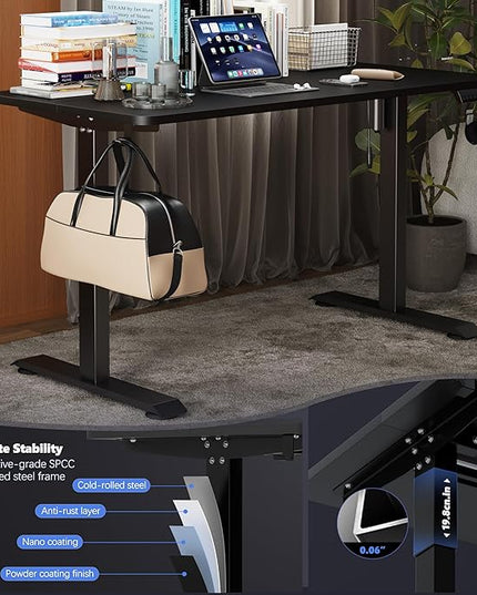Monomi Electric Height Adjustable Standing Desk, 48x24 Inches, Ergonomic Home Office Sit/Stand Up Desk (Black Steel Frame/Black Top) - LeafyLoom