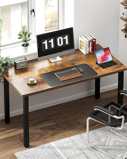 Need Computer Desk, 47 inch Home Office Desk, Modern Simple Style Home Office Gaming Desk, Basic Writing Table for Study Student, Black Metal Frame, Rustic Brown - LeafyLoom