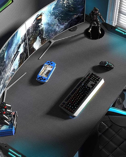 EUREKA ERGONOMIC Z1-S Pro Gaming Desk 44.5" Z Shaped Home Office PC Computer Desks Gamer Tables with LED Lights Controller Stand Cup Holder Headphone Hook Free Mousepad for Men Boyfriend Female Gift - LeafyLoom