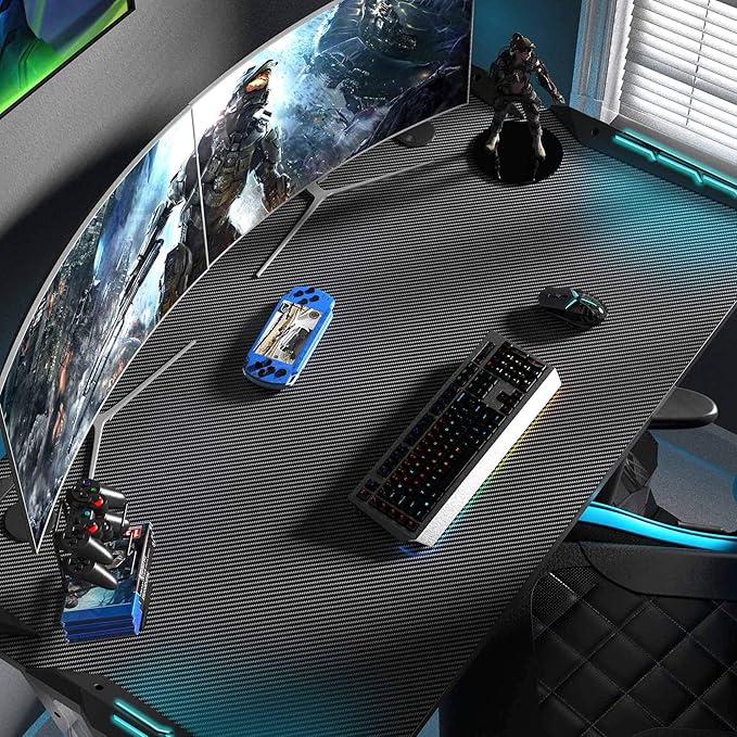 EUREKA ERGONOMIC Z1-S Pro Gaming Desk 44.5" Z Shaped Home Office PC Computer Desks Gamer Tables with LED Lights Controller Stand Cup Holder Headphone Hook Free Mousepad for Men Boyfriend Female Gift - LeafyLoom