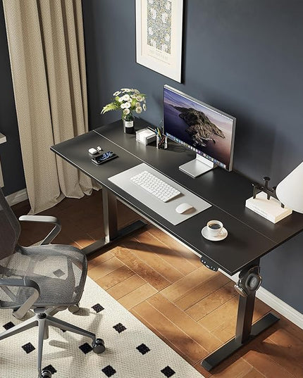 Electric Standing Desk, 55 x 24 Inches Height Adjustable Desk, Sit Stand up Desk for Work Office Home, Ergonomic Rising Gaming Computer Table with Memory Preset, Black - LeafyLoom