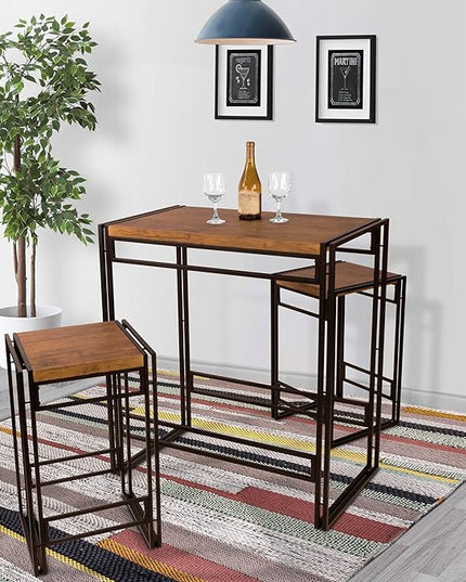 Atlantic Urban Dining Set, Bar Height Table and 2 Stools, 3 Piece Set. Woodgrain & Black PN 82008132 - LeafyLoom