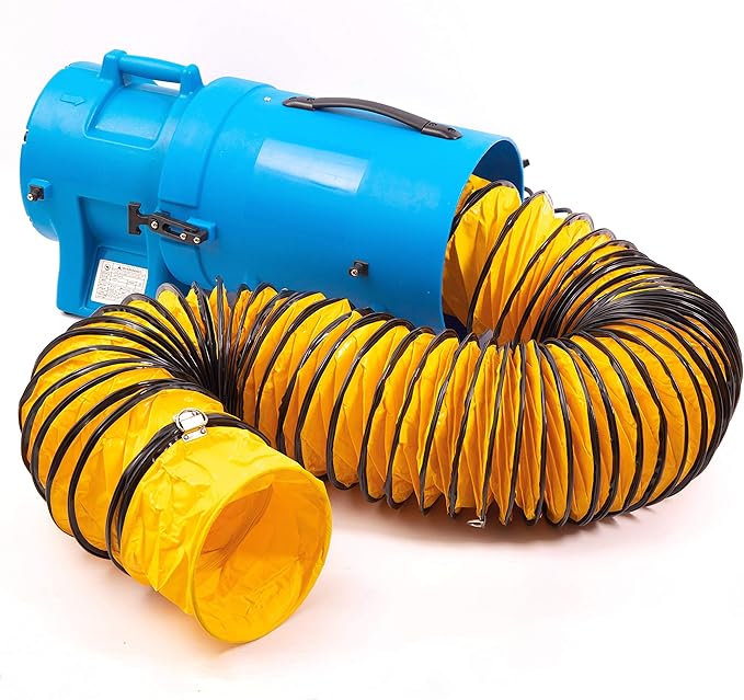 MOUNTO 8inch 1/3hp High Pressure Axial Blower Fan for Ventilation w/ 25ft hoses and canister - LeafyLoom