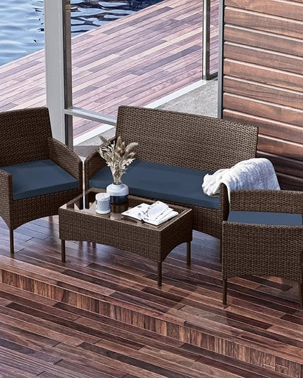 Nestl Outdoor Patio Furniture Sofas, Standard, Brown Base/Navy Blue Cushions - LeafyLoom