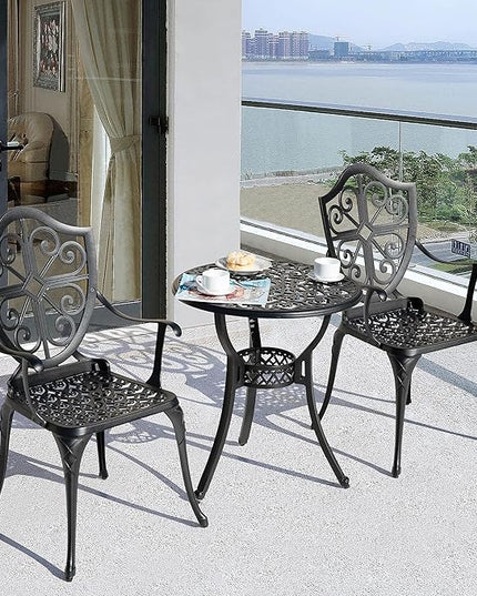 Nuu Garden Bistro Set 3 Piece Outdoor, Cast Aluminum Patio Bistro Sets with Umbrella Hole, Bistro Table and Chairs Set of 2 for Patio Backyard - LeafyLoom