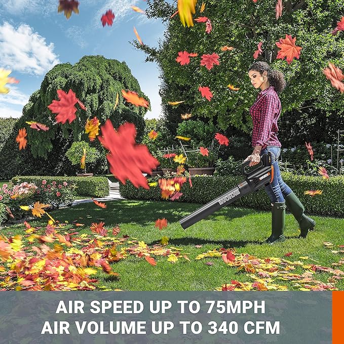 WORX Cordless Leaf Blower 20V WORXAIR Turbine Blower WG547.2 for Lawn Care Yard Work, 2 Variable Speed Control, 1 * 4.0 Ah Battery & Charger Included - LeafyLoom