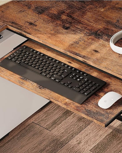 IRONCK L Shaped Computer Desk, 66" Corner Desk with Power Outlet, File Drawer, Keyboard Tray, Riser Monitor Shelf and Storage Bag, Study Writing Table Workstation for Home Office, Vintage Brown - LeafyLoom