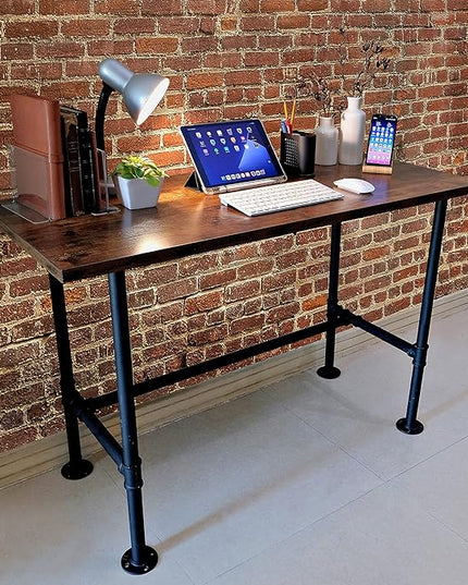 Industrial Pipe Desk Work From Home Set Up, Rustic Industrial Desk Home, Rustic Pipe Table With Industrial Pipe Desk Industrial Computer Desk Workstation Metal Industrial Desk Style Modern Study Desk - LeafyLoom