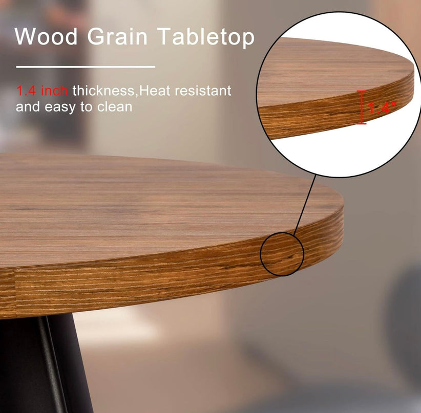 Round Dining Table, Small Dining Table for 2, 31.5" Round Table, Mid-Century Modern Kitchen Table with 1.4" Thickness Wood Grain Tabletop for or Small Space, Dining Room, Kitchen, Brown LeafyLoom
