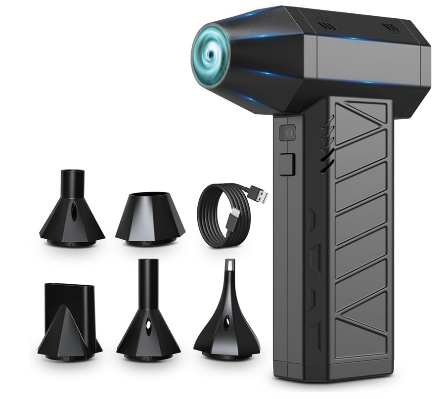 Compressed Air Duster Air Gun - Powerful Cordless Rechargeable 4-Gear Adjustable Air Blower with LED Lighting, for Computer, Keyboard, Car, Outdoor AGhappy