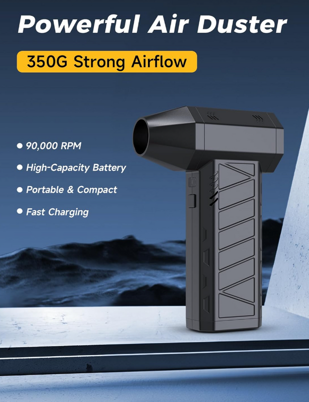 Compressed Air Duster Air Gun - Powerful Cordless Rechargeable 4-Gear Adjustable Air Blower with LED Lighting, for Computer, Keyboard, Car, Outdoor AGhappy