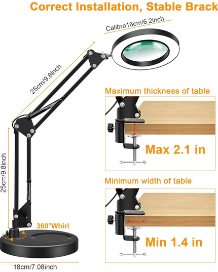 10X Magnifying Glass with Light Hand Free, HITTI 3 Color Stepless Dimmable Magnifying Lamp, 2-in-1 LED Lighted Deak Lamp & Clamp, Magnifier with Light and Stand for Craft Hobby Reading Close Workbench HITTI