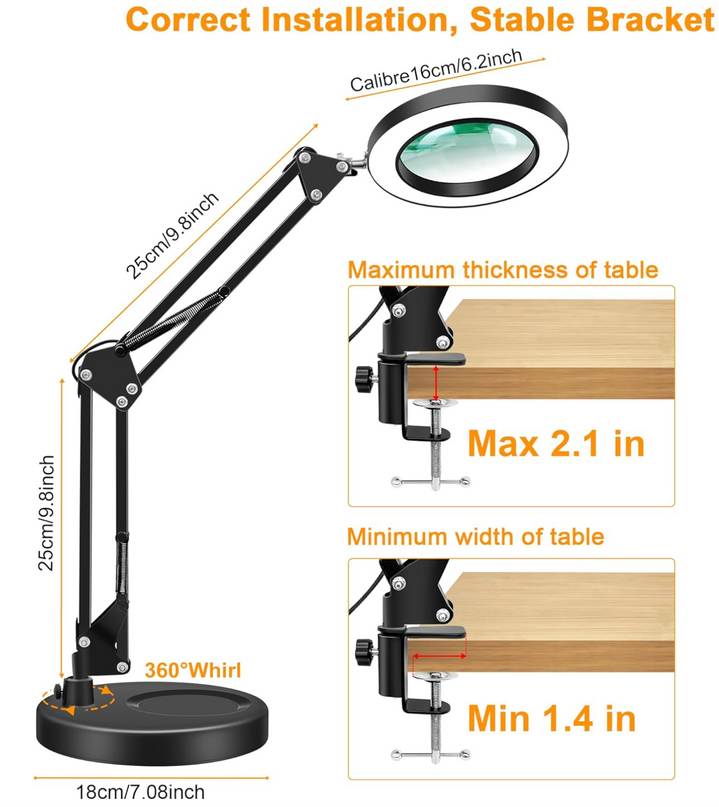 10X Magnifying Glass with Light Hand Free, HITTI 3 Color Stepless Dimmable Magnifying Lamp, 2-in-1 LED Lighted Deak Lamp & Clamp, Magnifier with Light and Stand for Craft Hobby Reading Close Workbench HITTI