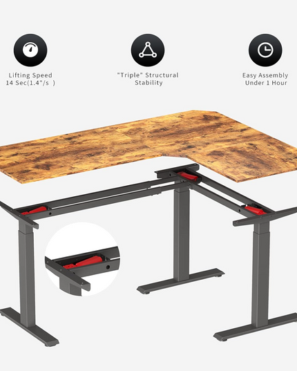 FEZIBO 75 Inches, Supports over 300mlbs, L Shaped Standing Desk Reversible, Electric Height Adjustable Corner Stand up Desk, Sit Stand Desk Computer Workstation, White Frame/Light Rustic Brown Top FEZIBO