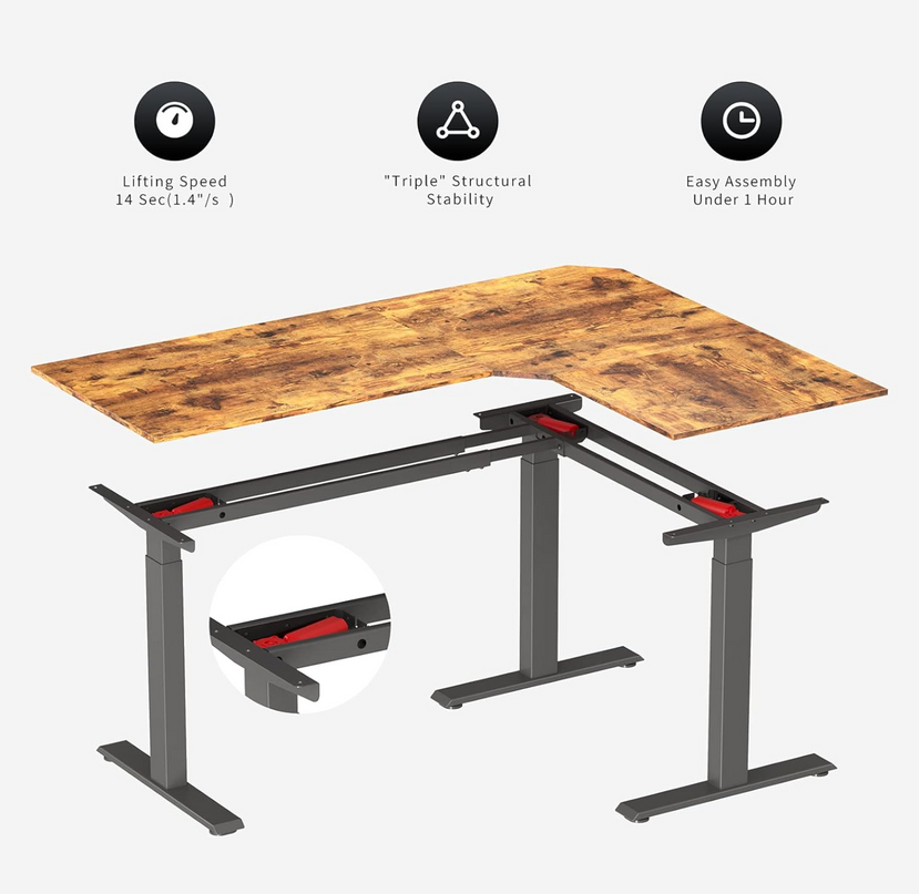 FEZIBO 75 Inches, Supports over 300mlbs, L Shaped Standing Desk Reversible, Electric Height Adjustable Corner Stand up Desk, Sit Stand Desk Computer Workstation, White Frame/Light Rustic Brown Top FEZIBO