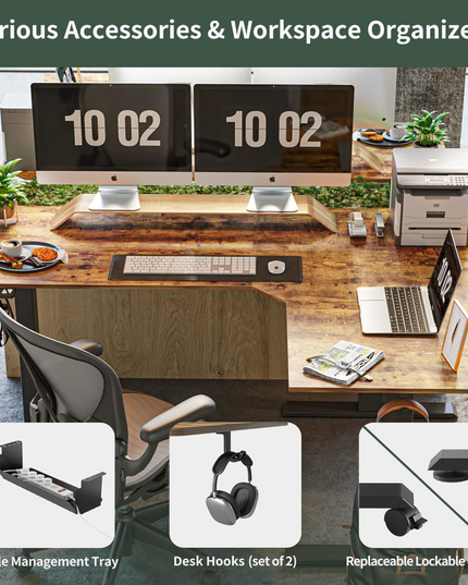 FEZIBO 75 Inches, Supports over 300mlbs, L Shaped Standing Desk Reversible, Electric Height Adjustable Corner Stand up Desk, Sit Stand Desk Computer Workstation, White Frame/Light Rustic Brown Top FEZIBO
