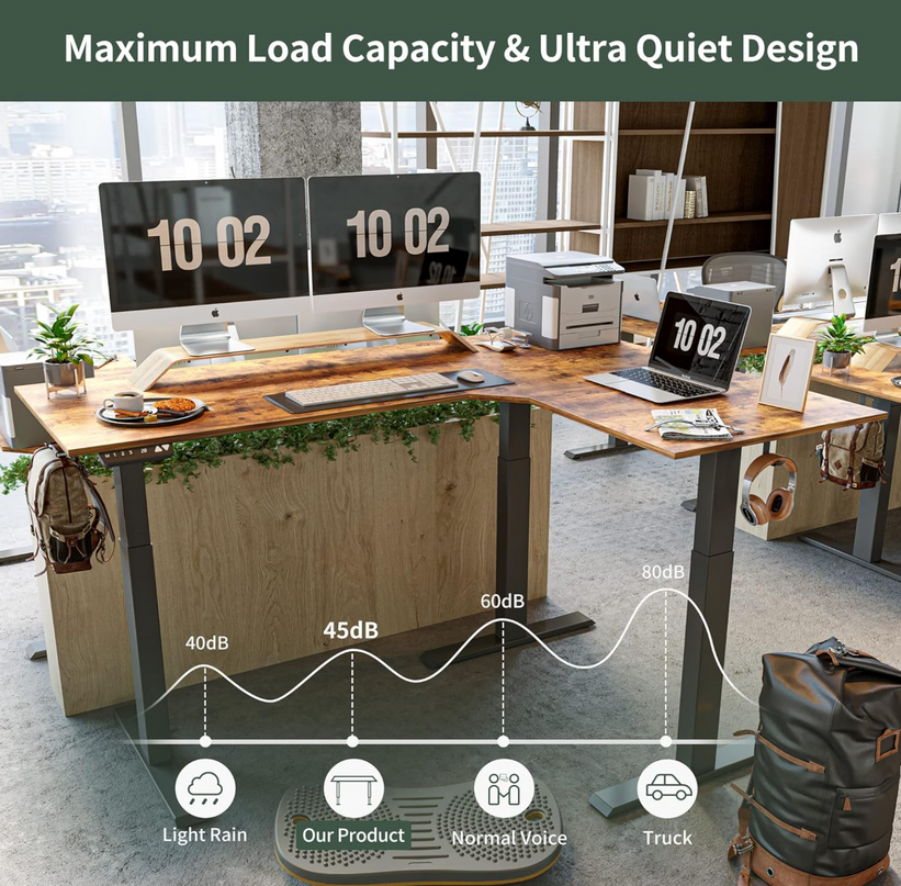 FEZIBO 75 Inches, Supports over 300mlbs, L Shaped Standing Desk Reversible, Electric Height Adjustable Corner Stand up Desk, Sit Stand Desk Computer Workstation, White Frame/Light Rustic Brown Top FEZIBO