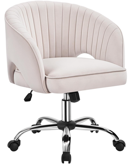 Yaheetech Office Desk Chair Height Adjustable Task Chairs Modern Office Chair Makeup Chair 360° Swivel Computer Chair Mid Back Chair Living Room Chairs with Arms&Stainless Base Accent Cream - LeafyLoom