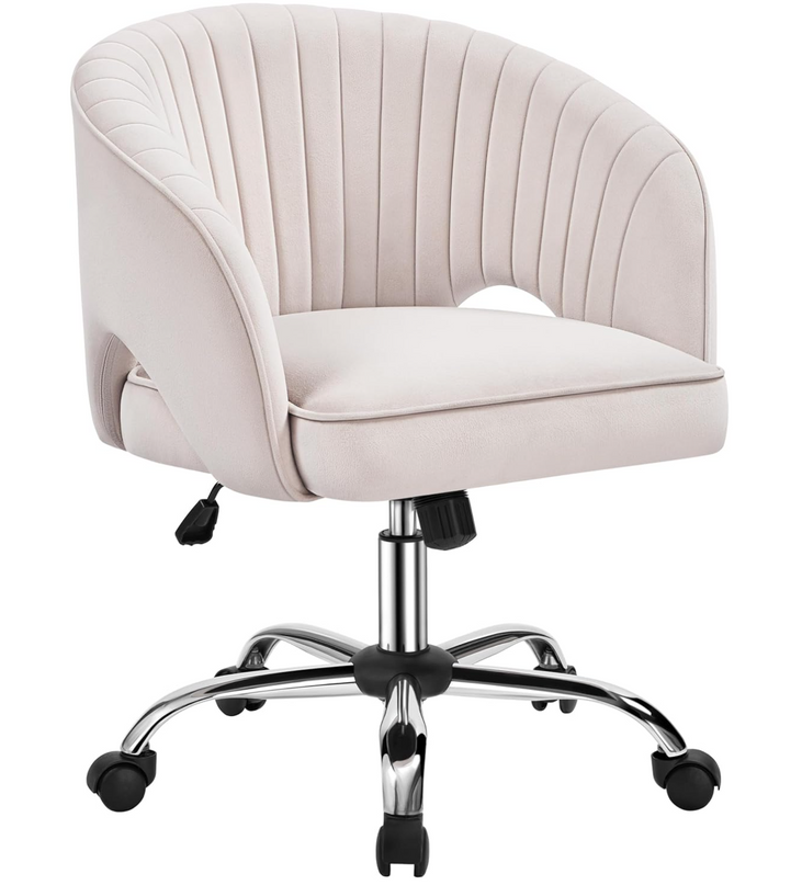 Yaheetech Office Desk Chair Height Adjustable Task Chairs Modern Office Chair Makeup Chair 360° Swivel Computer Chair Mid Back Chair Living Room Chairs with Arms&Stainless Base Accent Cream - LeafyLoom
