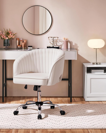 Yaheetech Office Desk Chair Height Adjustable Task Chairs Modern Office Chair Makeup Chair 360° Swivel Computer Chair Mid Back Chair Living Room Chairs with Arms&Stainless Base Accent Cream - LeafyLoom